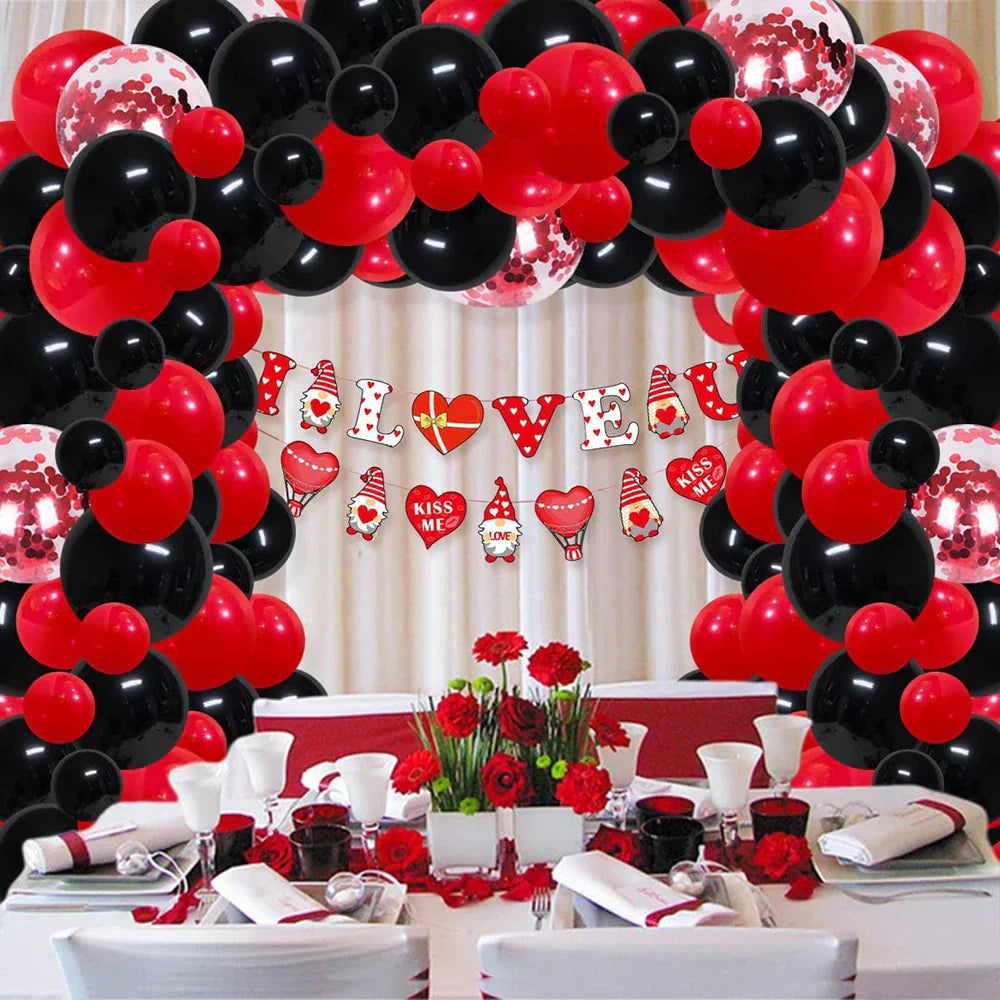 Vibrant Red and Black Balloon Garland Arch Kit with Confetti Balloons - Color: No. 6-4