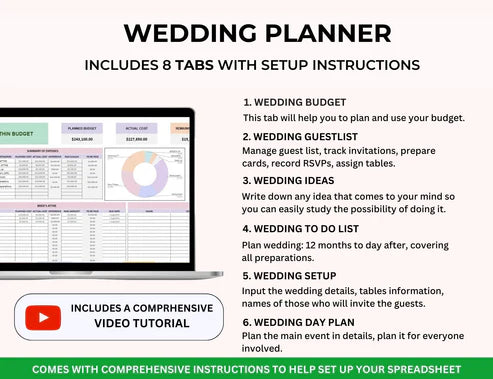 Wedding Budget and Planning Spreadsheet Excel and Google Sheets
