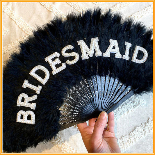Pearl English Letter White Thick Feather Fan Performance Bride Party Props