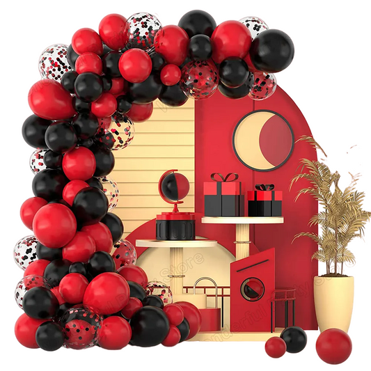 Vibrant Red and Black Balloon Garland Arch Kit with Confetti Balloons - Color: No. 6-0